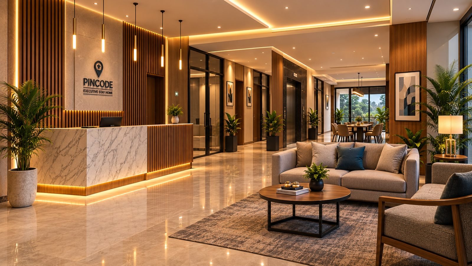 Reception and residents' lounge at Pincode Executive Stay